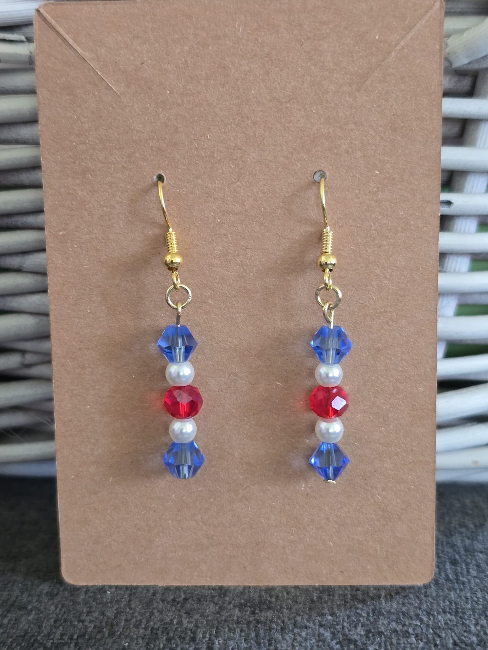 Red, White & Blue Beaded Dangle Earrings--July 4th Ready!